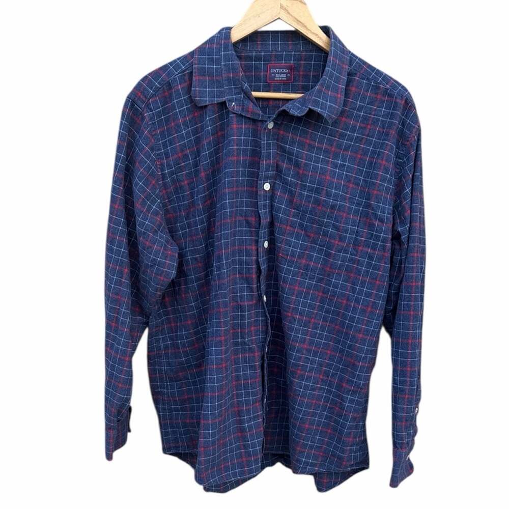 UnTuckIT Navy and Red Plaid Shirt long sleeve size XXL